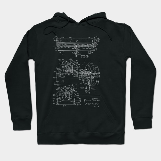 Card Printing Machine Vintage Patent Hand Drawing Hoodie by TheYoungDesigns